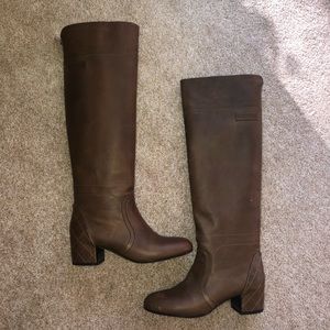 Chanel brown quilted block heel boot